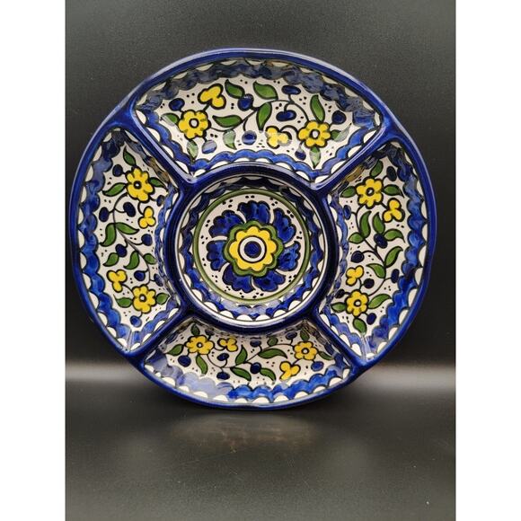 Perfect Day Five-Part Server Hand-painted Ceramic Tableware Blue Yellow - Picture 2 of 8